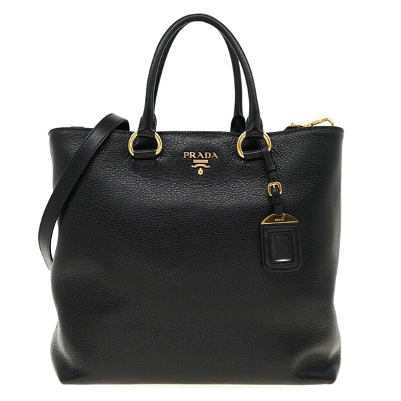 Prada Tote Large Shopping Shoulder Bag Vitello Phenix Black Leather 1BG8… - Picture 1 of 7